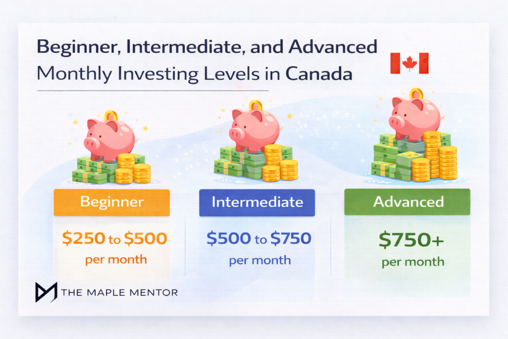 Investing levels breakdown visual beginner intermediate and advanced monthly investing levels Canada