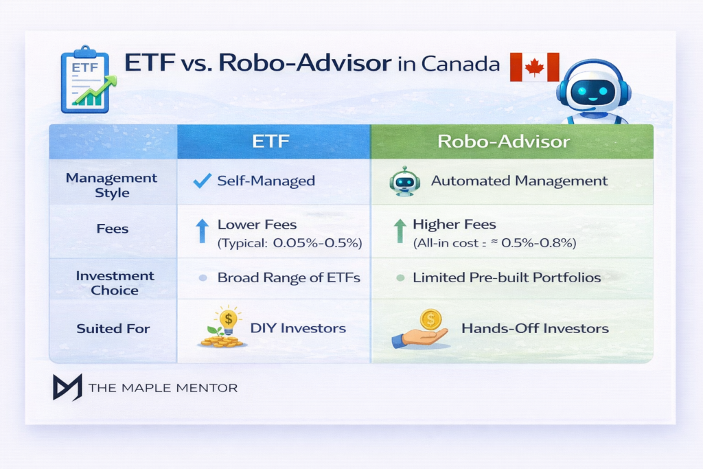 ETF vs robo-advisor comparison chart ETF vs robo-advisor in Canada comparison table