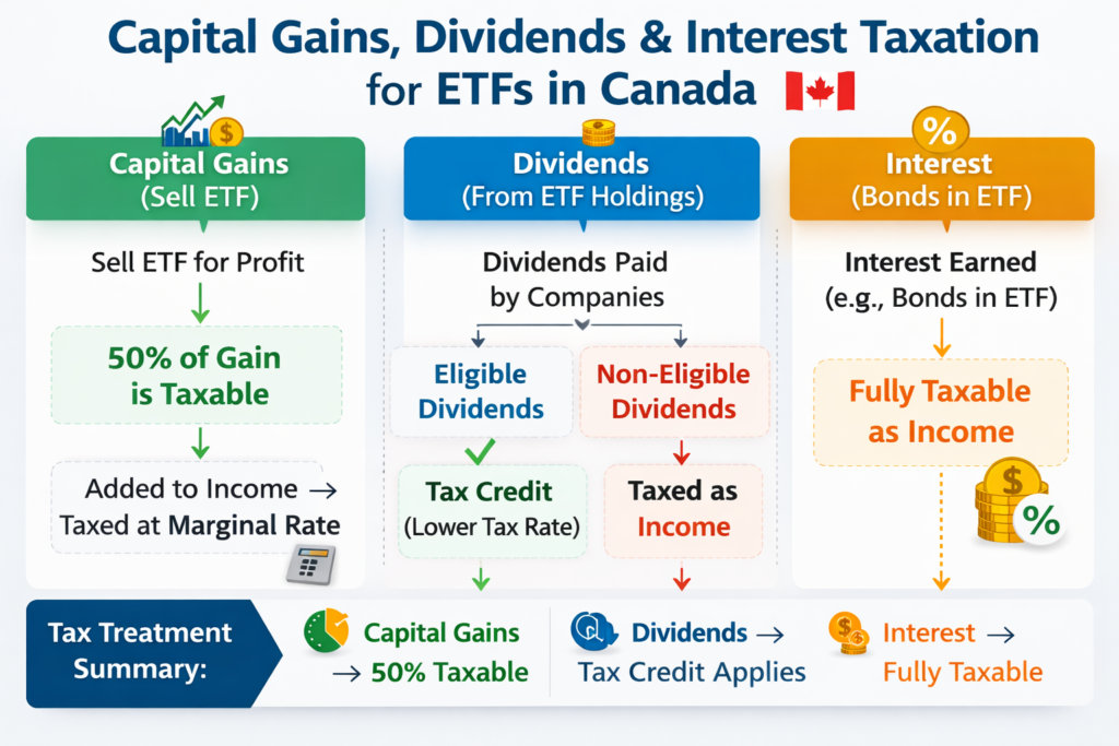 capital gains dividends and interest taxation for ETFs in Canada