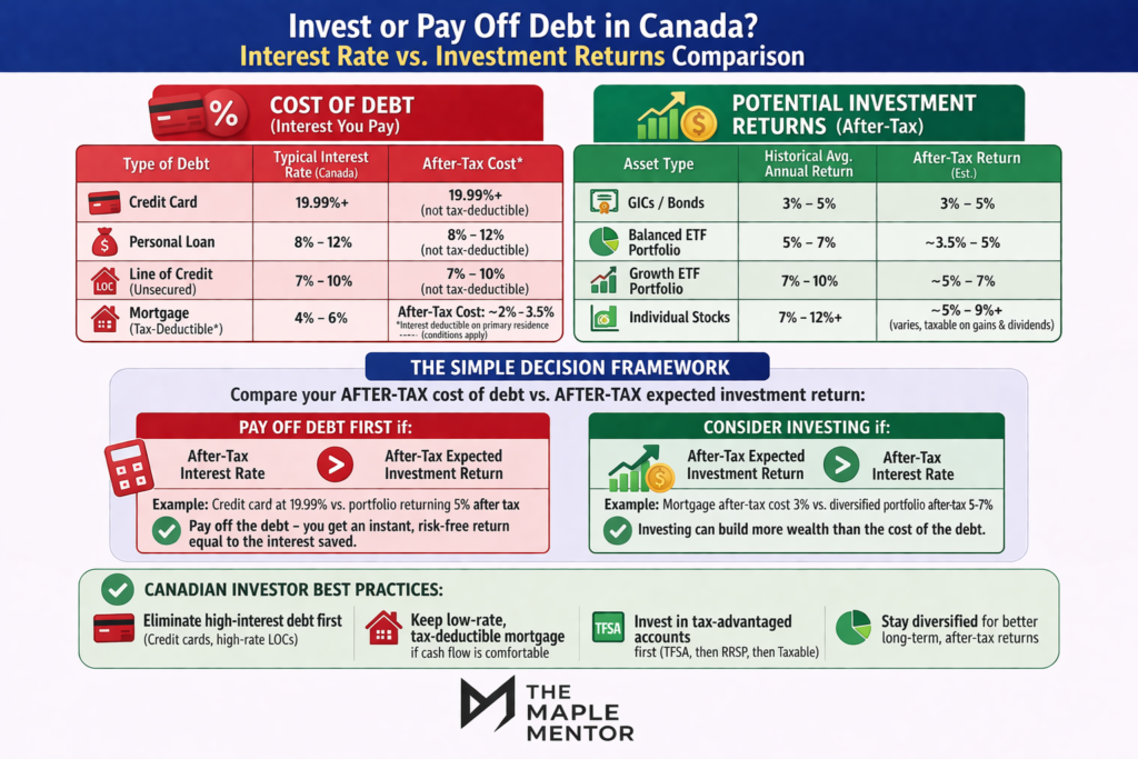 Interest vs returns comparison chart invest or pay off debt in Canada interest vs returns comparison