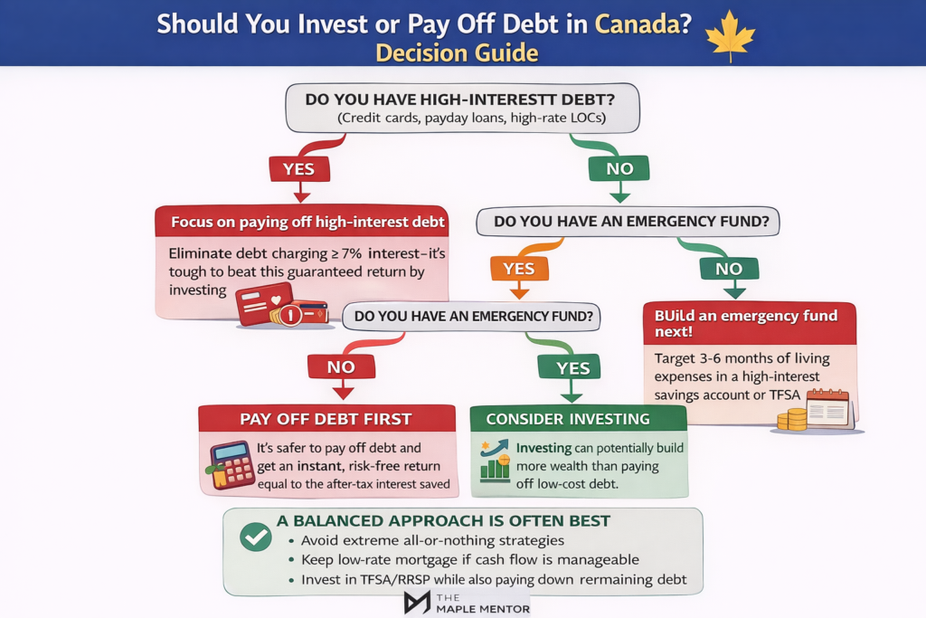 Debt vs investing decision tree should you invest or pay off debt in Canada decision guide