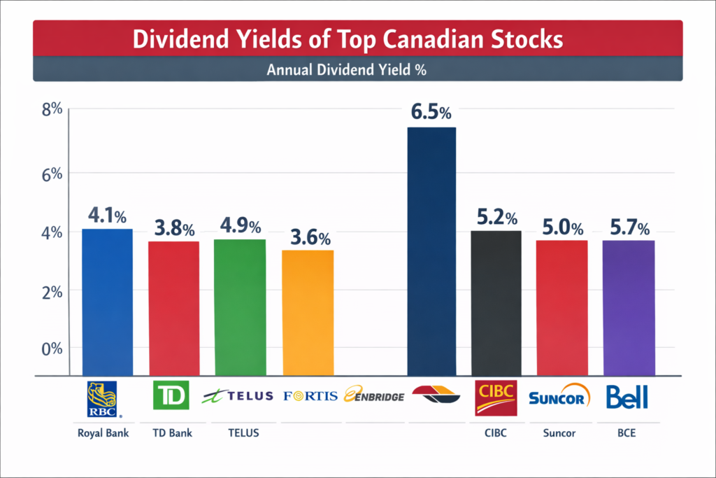 Dividend yield comparison chart dividend yields of top Canadian dividend stocks comparison