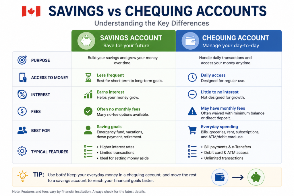 difference between savings and chequing accounts Canada