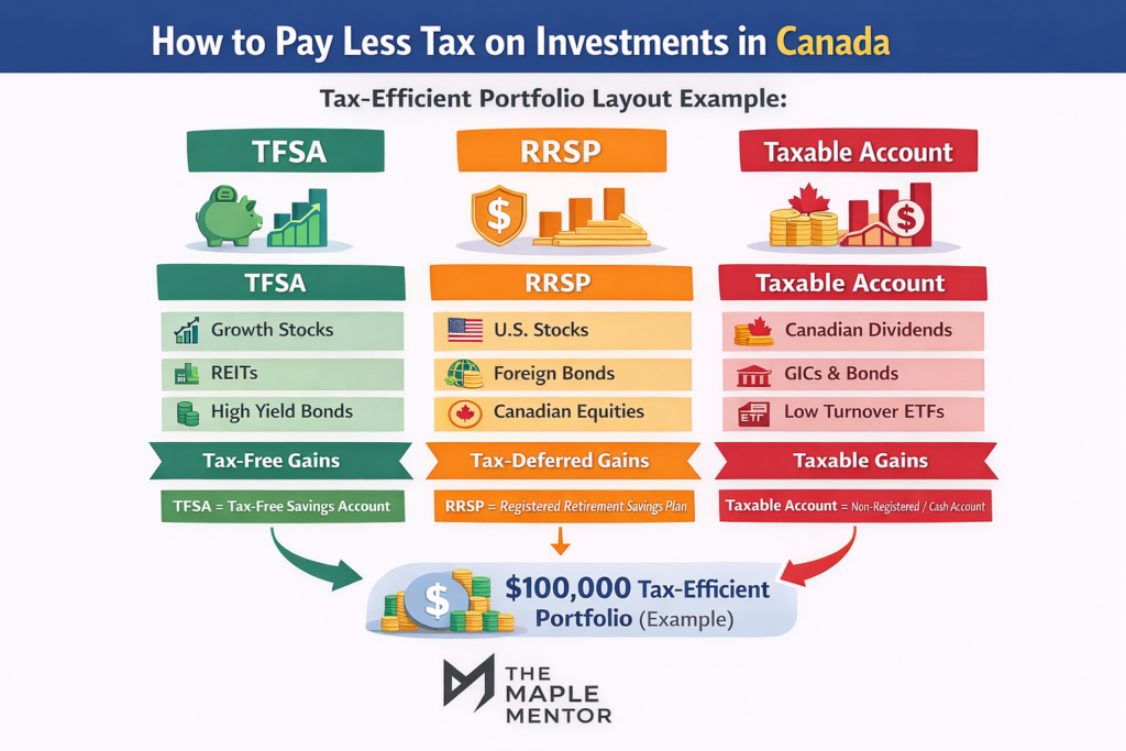 how to pay less tax on investments in Canada portfolio example