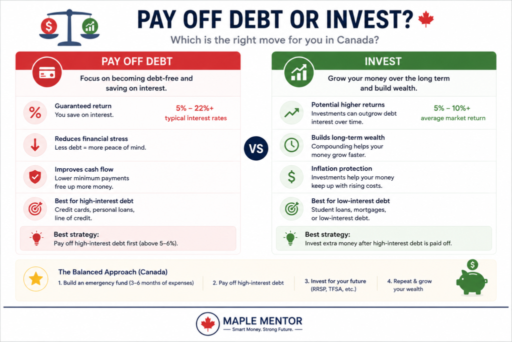 pay off debt or invest in Canada comparison chart