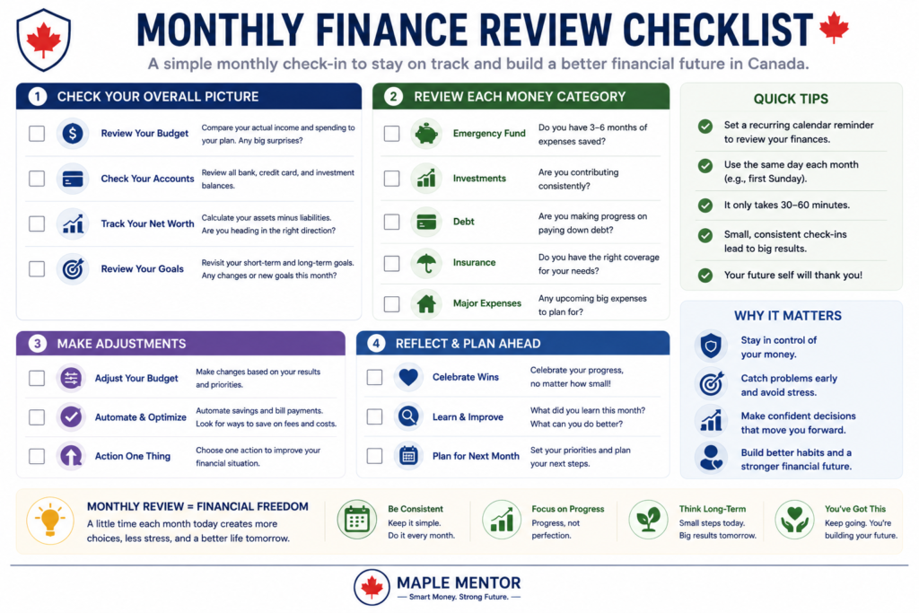 reviewing finances monthly in Canada