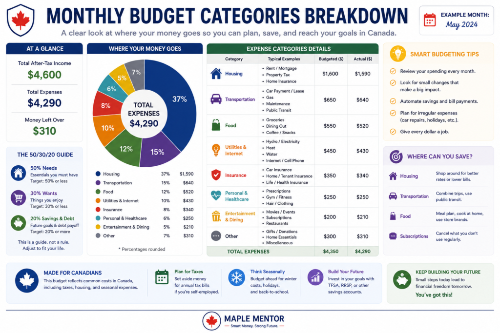 Monthly budget template visual monthly budget in Canada beginner example