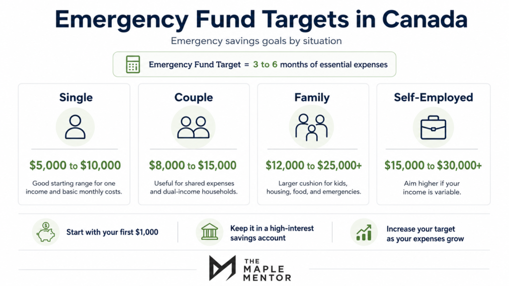 Emergency fund target chart emergency savings goals in Canada by situation