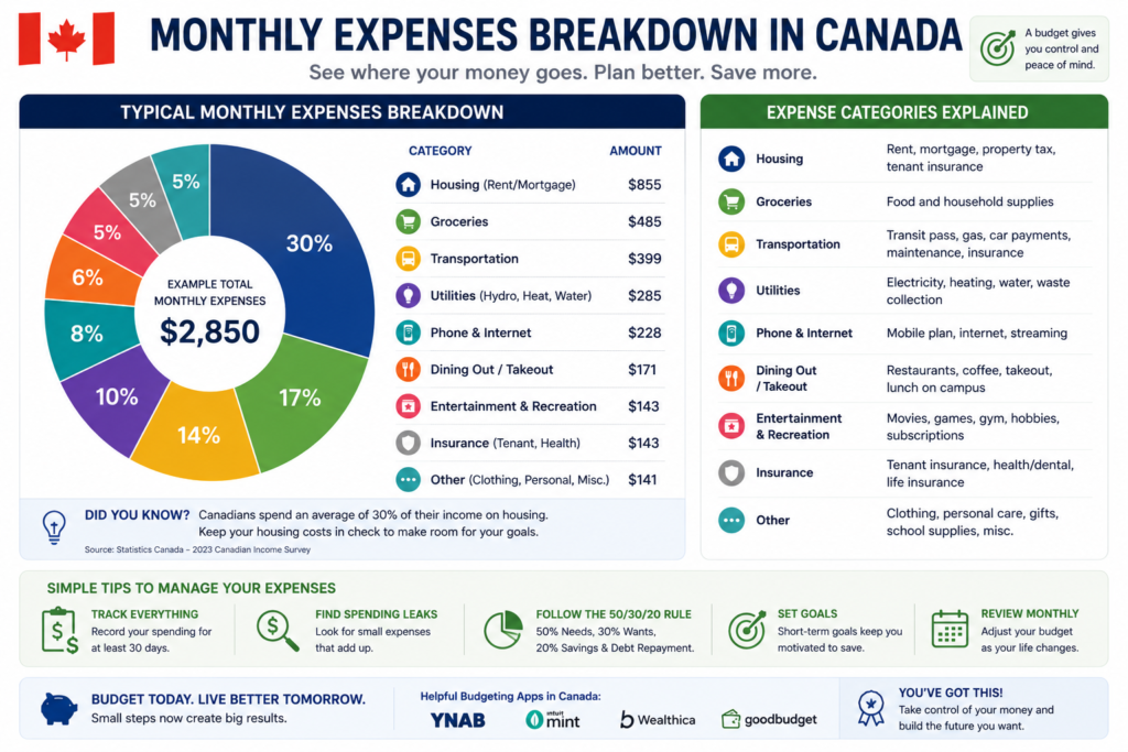monthly expenses breakdown Canada budgeting