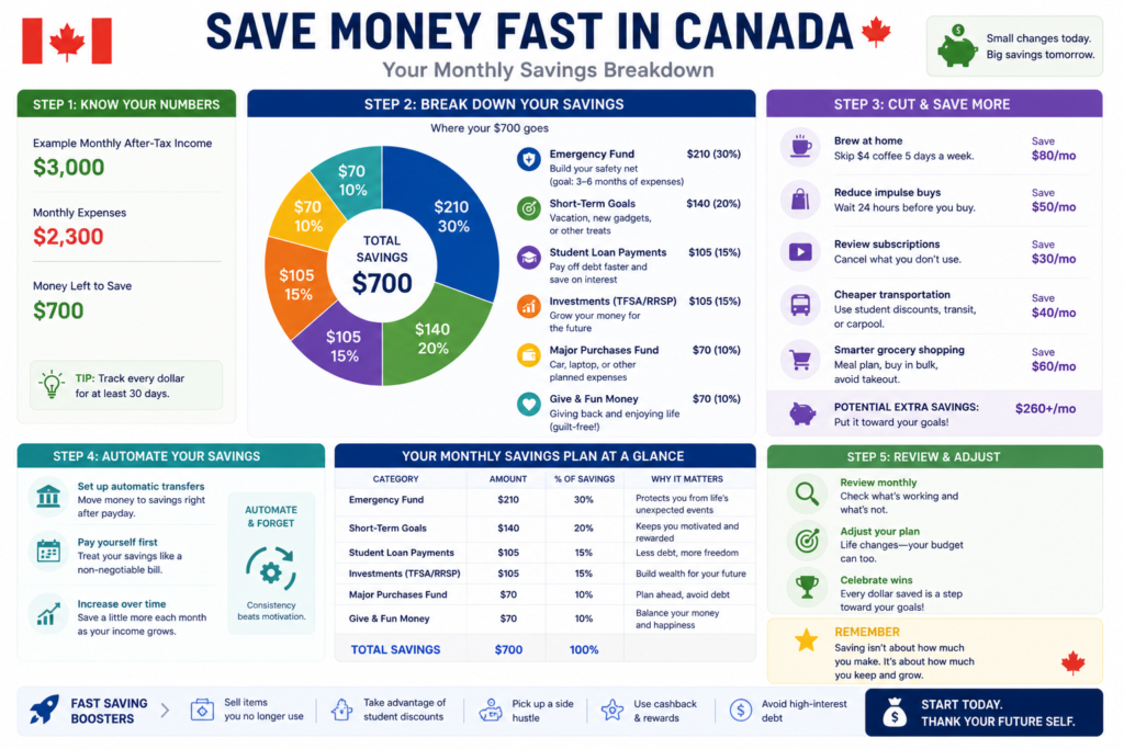 how to save money fast in Canada monthly breakdown