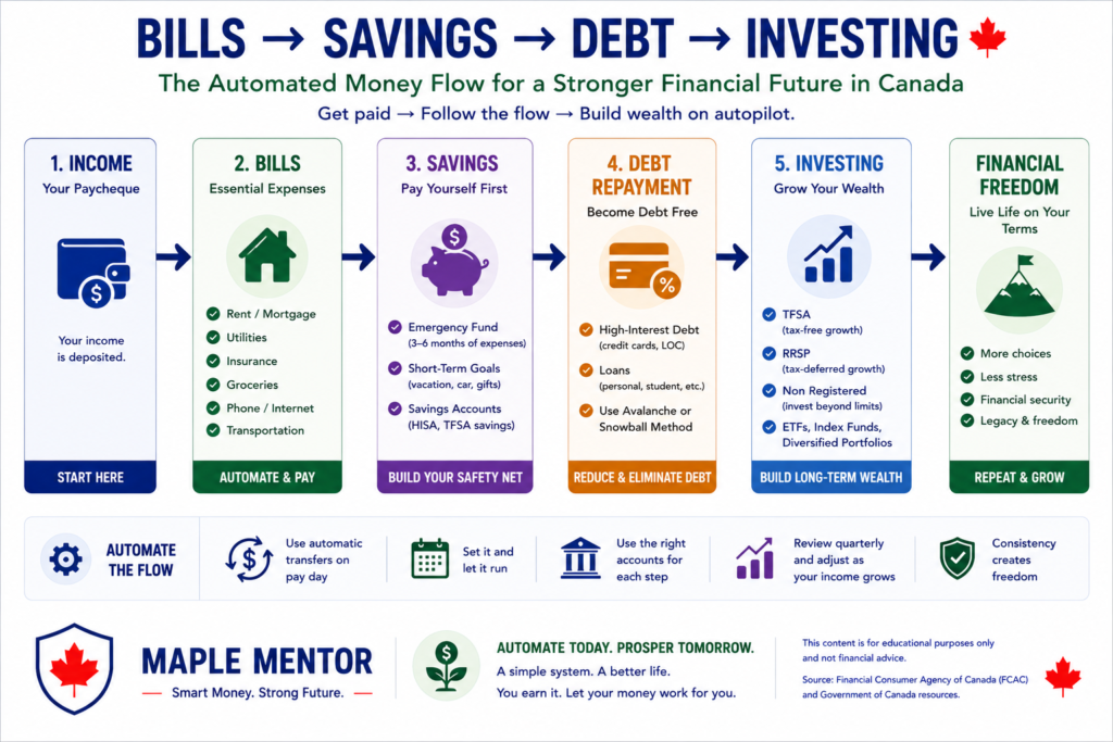 automate finances Canada bills savings debt investing chart