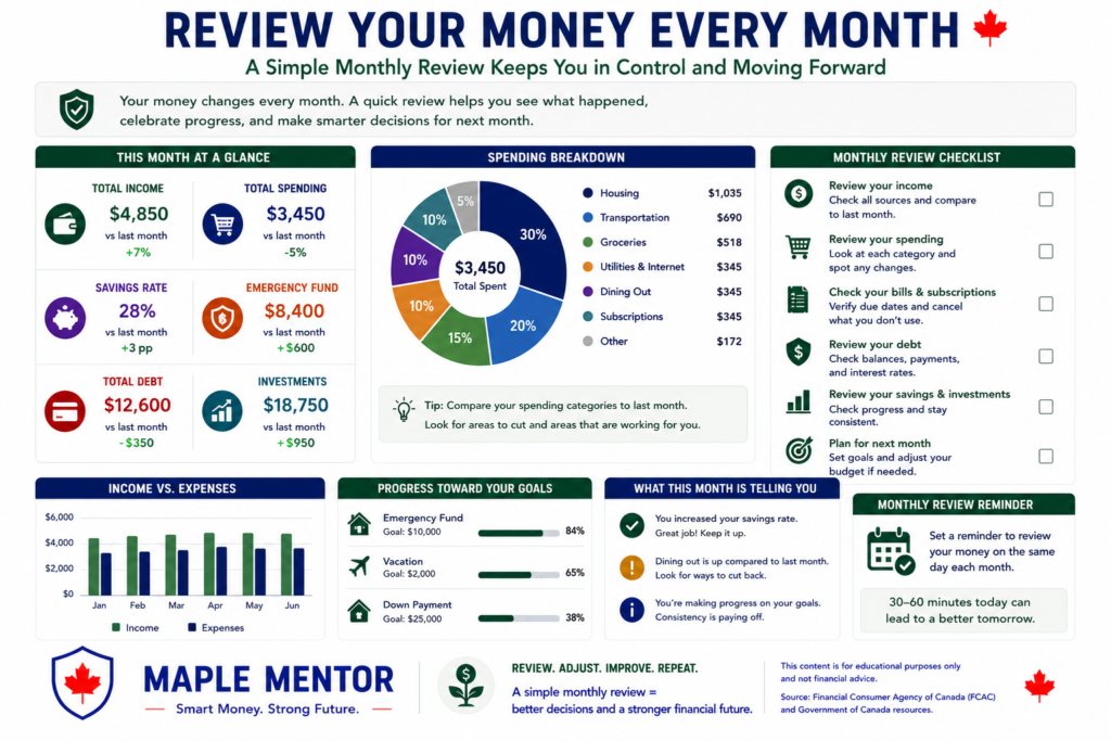 monthly money review Canada budgeting dashboard