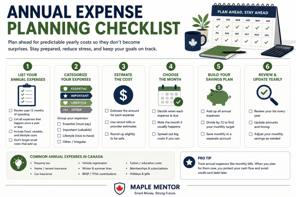 plan for annual expenses in Canada checklist