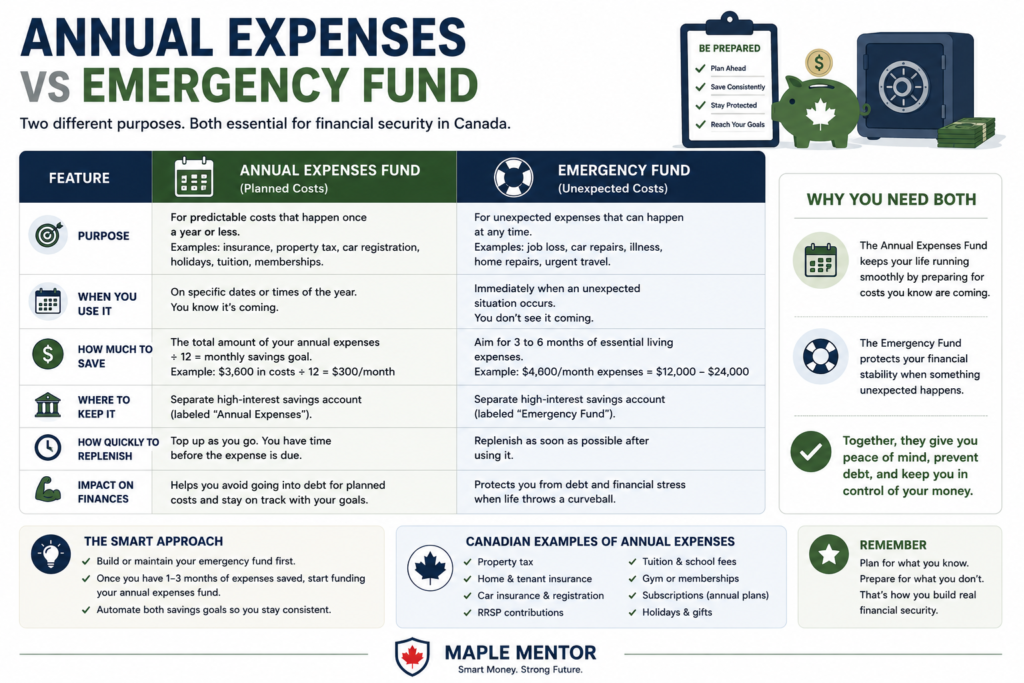 plan for annual expenses in Canada emergency fund comparison