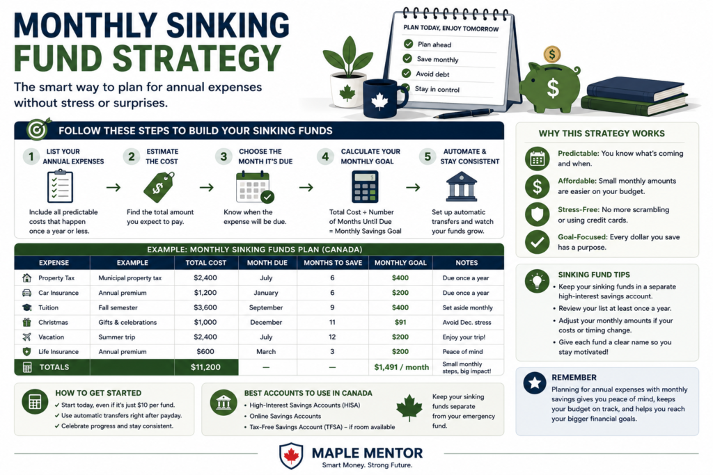 plan for annual expenses in Canada monthly savings strategy