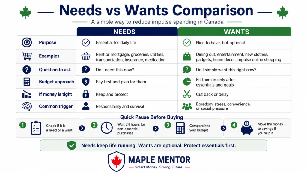 needs versus wants to stop impulse spending in Canada