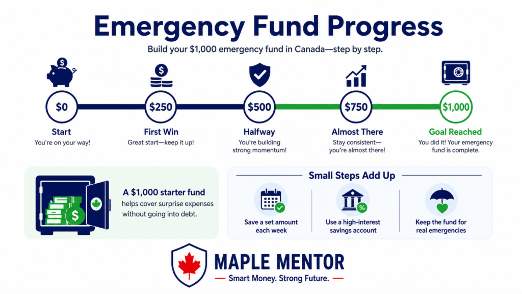 build a $1,000 emergency fund in Canada from zero to $1,000