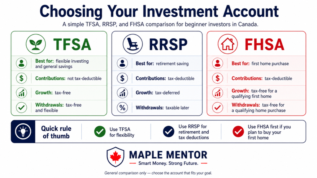 Choosing Your Investment Account investment plan Canada TFSA RRSP FHSA comparison
