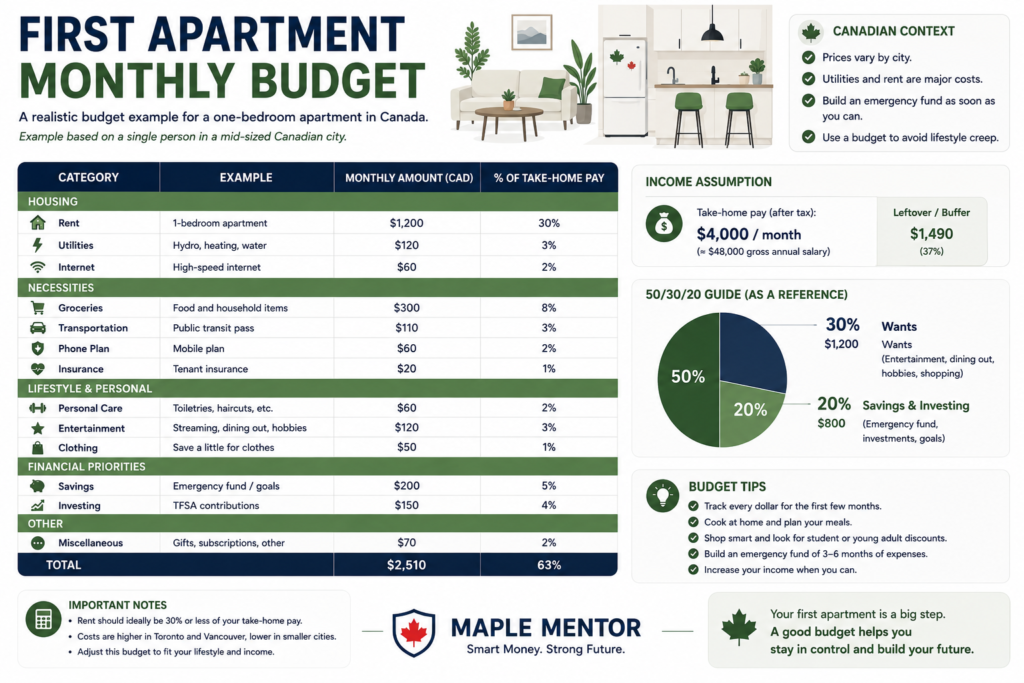 prepare financially before moving out in Canada monthly budget example