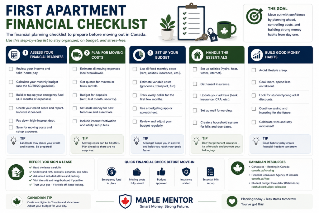 prepare financially before moving out in Canada financial planning checklist