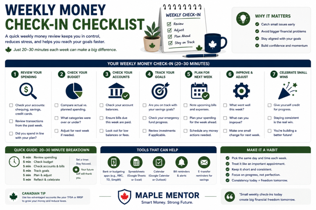 Weekly Money Check-In Checklist financial procrastination Canada weekly money review