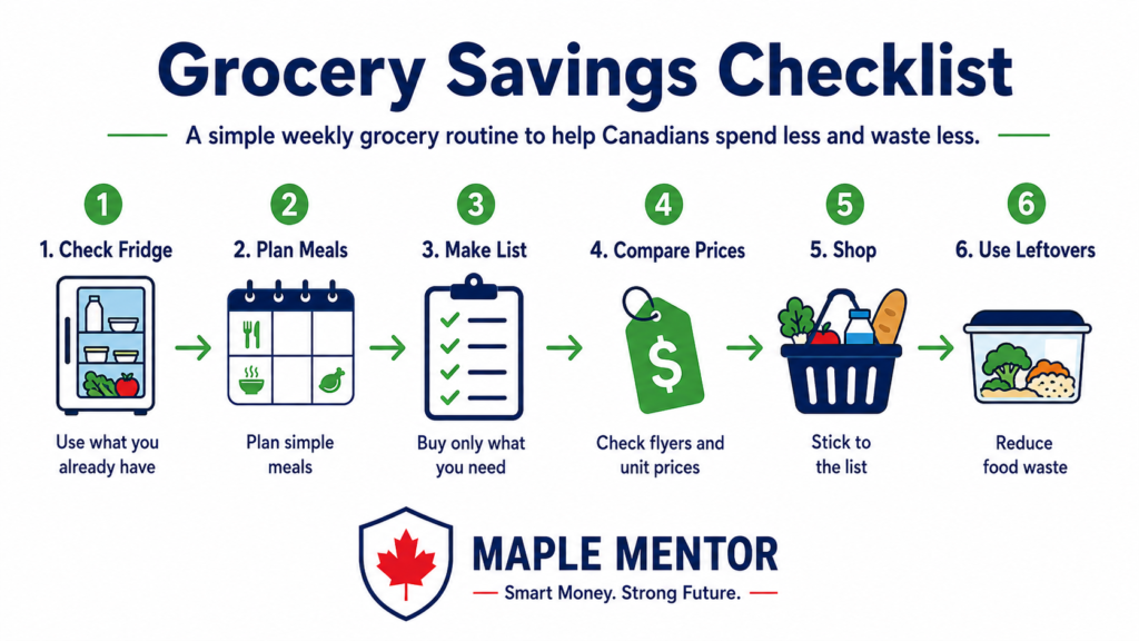 Grocery Savings Checklist save money on groceries Canada weekly shopping checklist