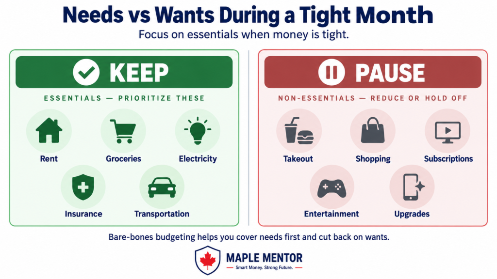 needs vs wants during a tight month bare-bones budget Canada needs versus wants