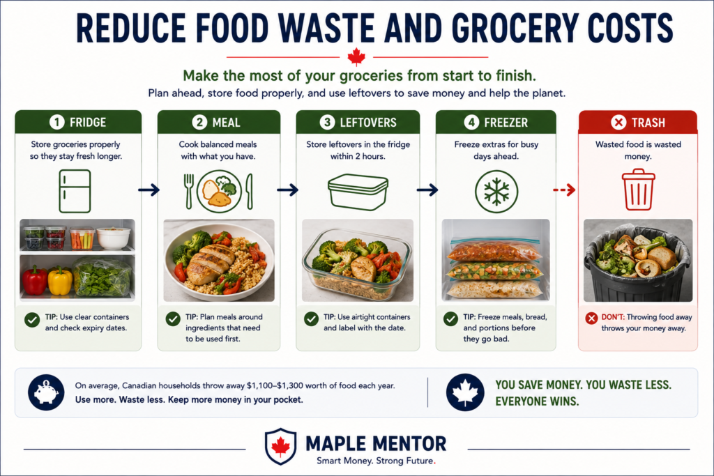 reduce food waste and grocery costs save money on groceries Canada reduce food waste