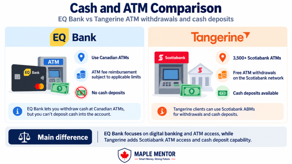 cash and atm comparison EQ Bank vs Tangerine ATM withdrawals and cash deposits
