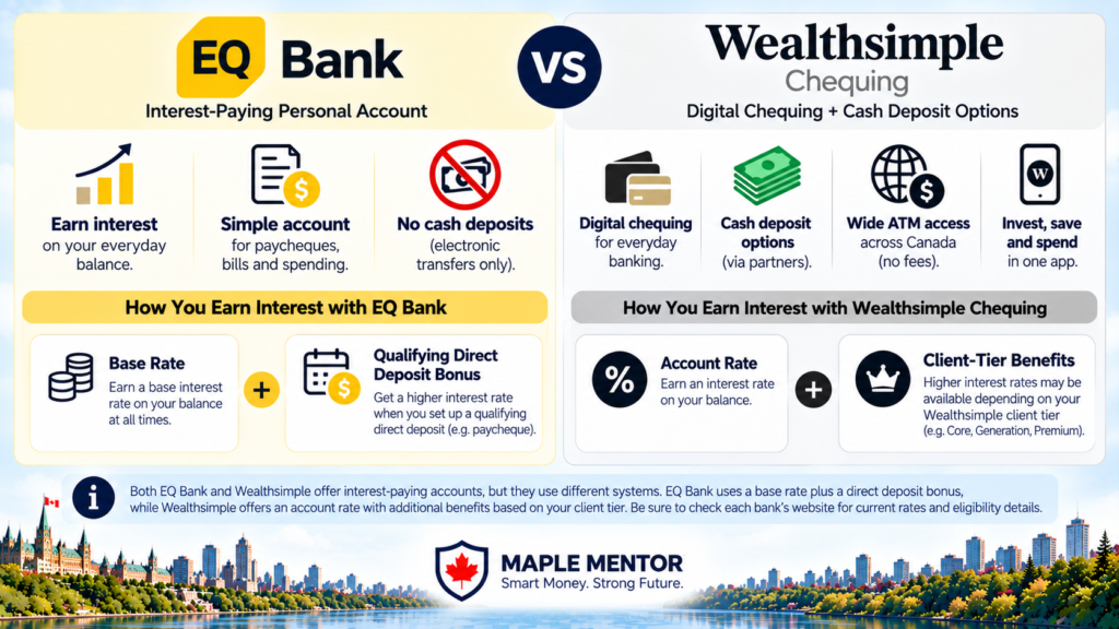 interest rate comparison EQ Bank vs Wealthsimple interest rates and direct deposit requirements