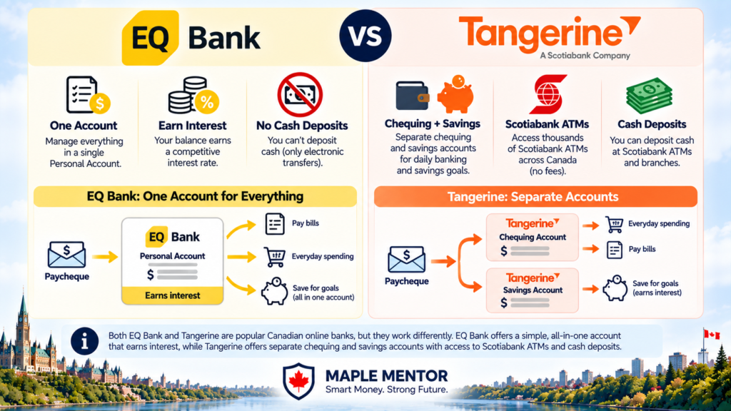 one account vs two accounts EQ Bank Personal Account vs Tangerine chequing and savings accounts